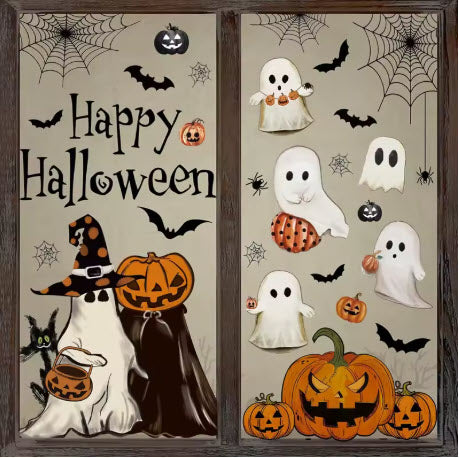 Halloween Window Stickers Pumpkin Living Room Glass Window Decoration Electrostatic Stickers Ghost Halloween Stickers