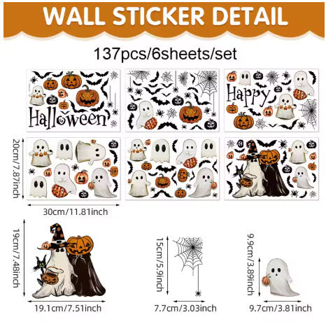 Halloween Window Stickers Pumpkin Living Room Glass Window Decoration Electrostatic Stickers Ghost Halloween Stickers