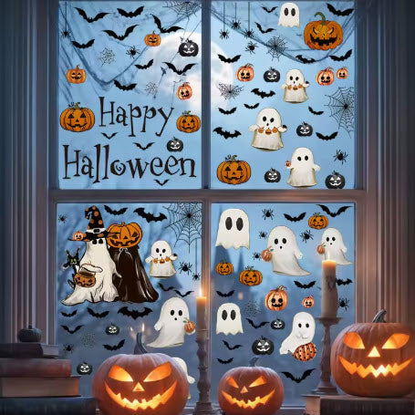 Halloween Window Stickers Pumpkin Living Room Glass Window Decoration Electrostatic Stickers Ghost Halloween Stickers