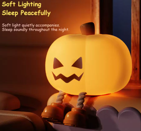 Pumpkin Night Light Cute Soft Silicone Safe Lamp Decorations Timing Dimmable Bedside Decor Kids Babies Halloween Gifts