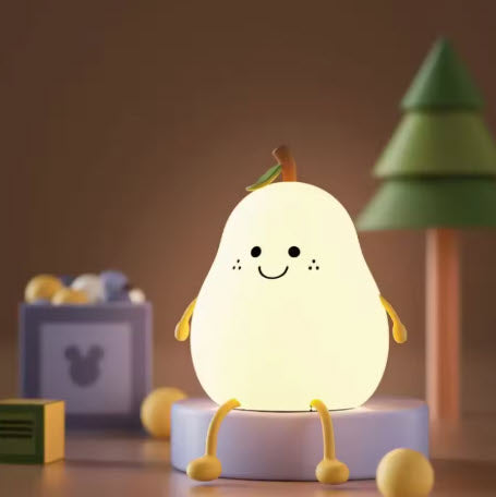 Night Lights for Kids Pear Shaped Cute Silicone Nightlight 7 Colors Dimmable Night Lamp USB Charging for Bedroom Bedside Room